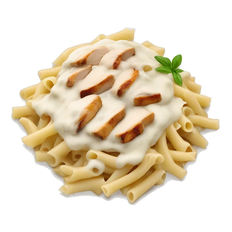 Alfredo pasta with white Alfredo sauce on top and grilled chicken  sticker