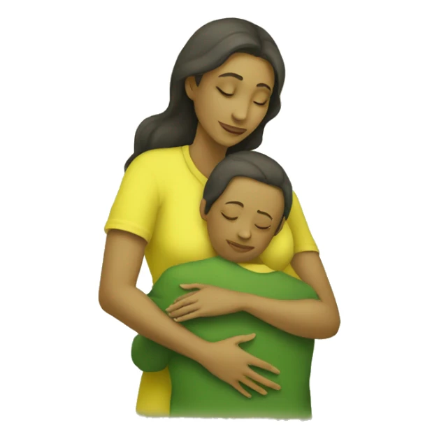 Drawing in yellow-green tones: mother hugs child sticker