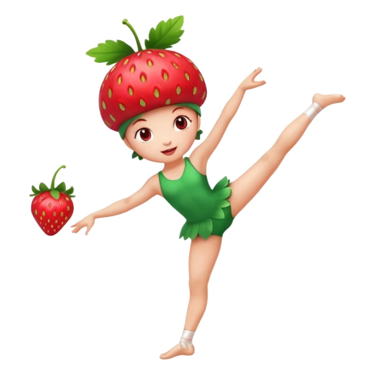 Strawberry fruit stands on one leg when doing gymnastics sticker