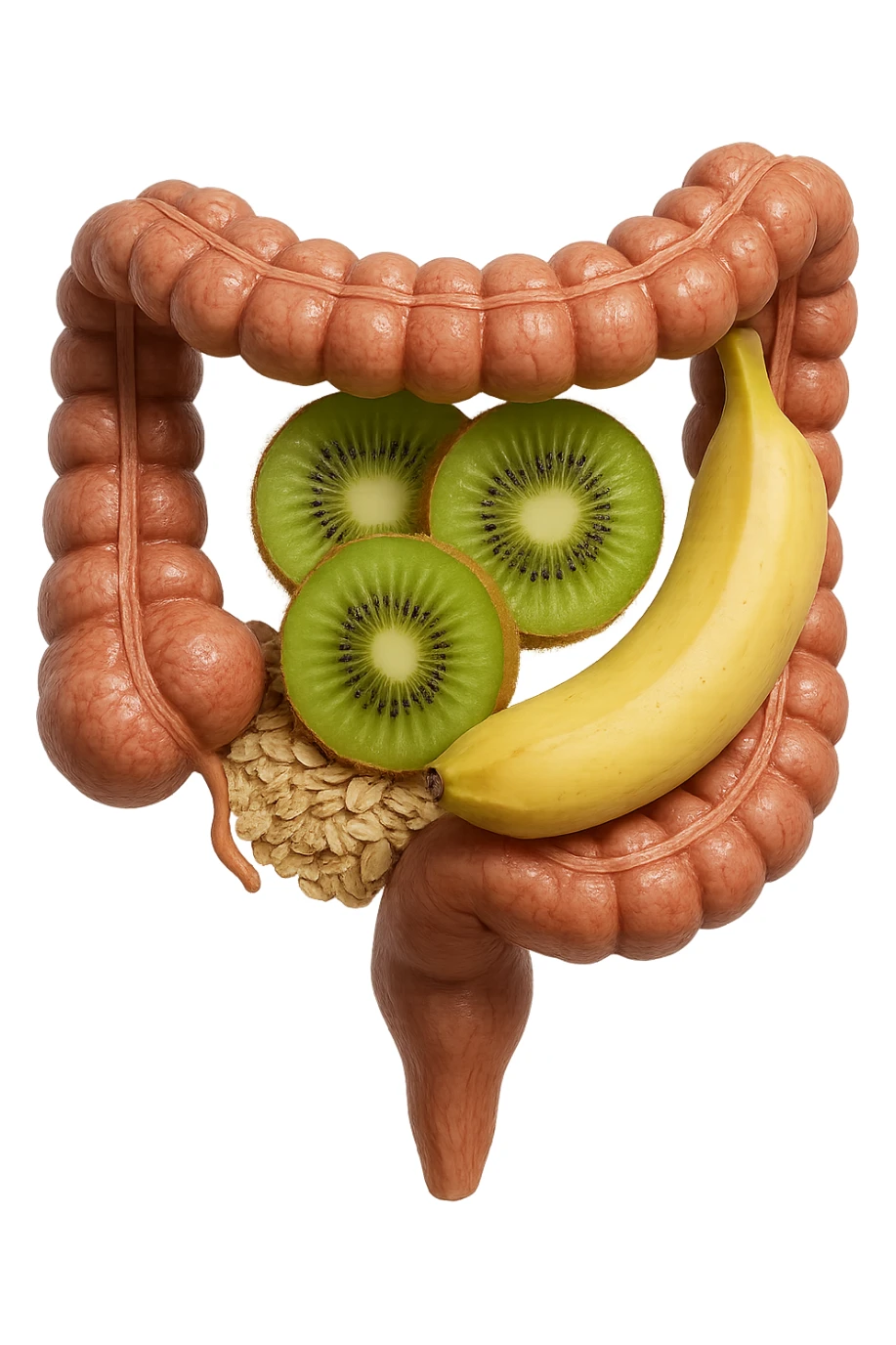 avena, kiwi e banana all'interno di un colon umano anatomico realistico, iperrealistico 4k sticker