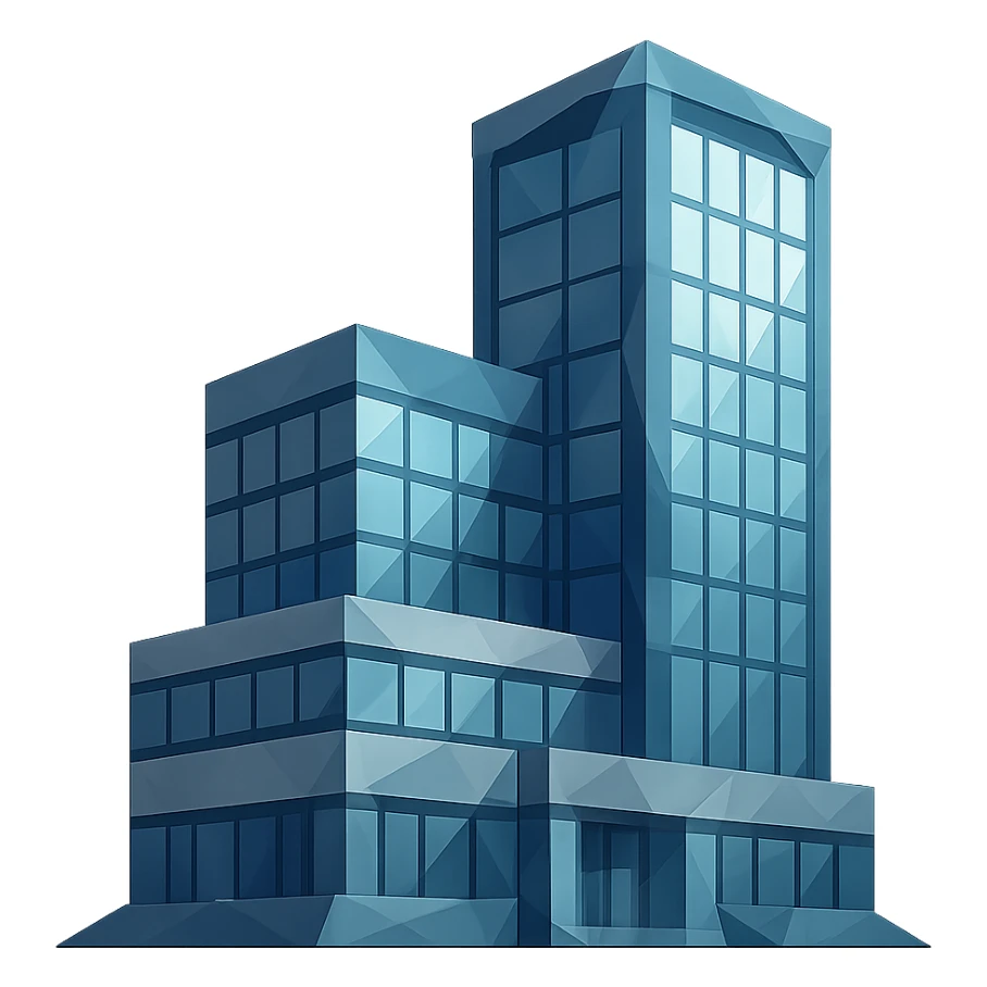 polygonal low-poly style corporate office building with geometric shapes sticker