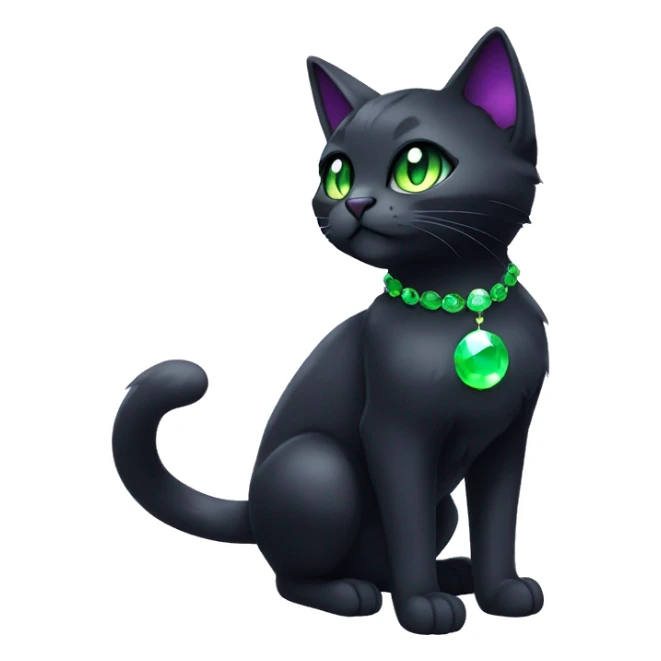 Shiny, Sparkly, Black Dark-type-Fakémon-Cat Purple eyes, green gem, full body sticker