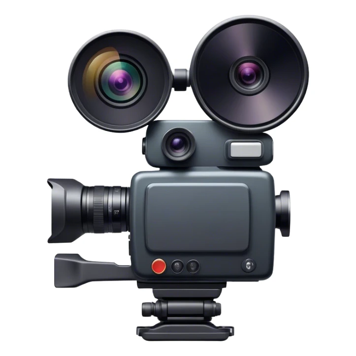 Create an emoji for video recording. Show a video camera with single lens, symbolizing the act of filming. Use modern, professional colors. Do not include any emojis or smiley faces. Make the background transparent. sticker