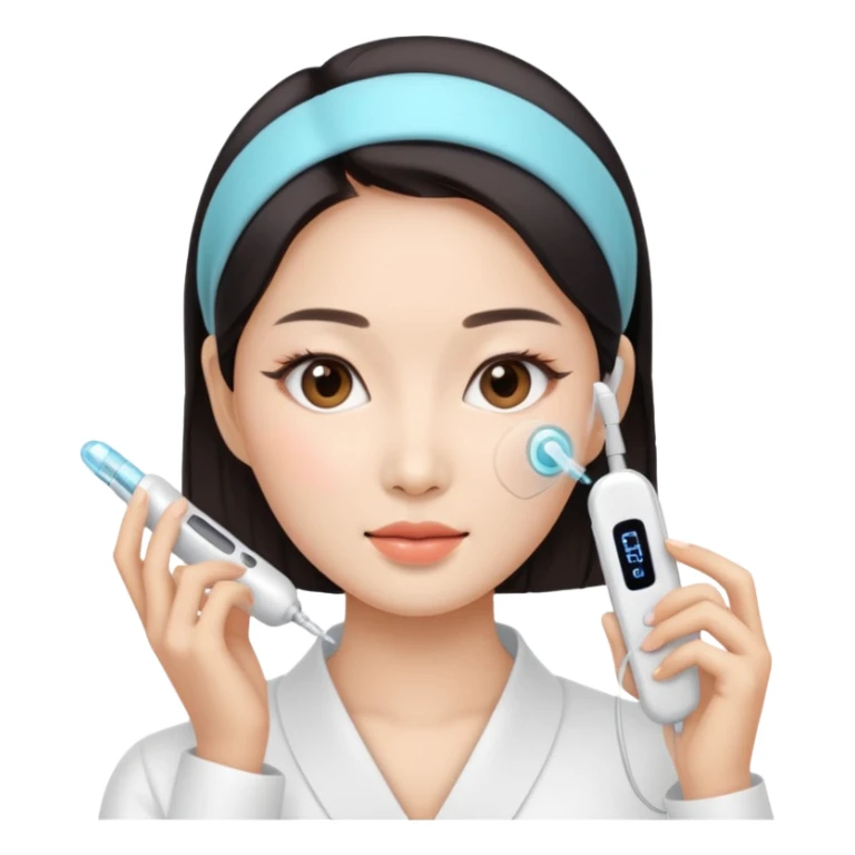 Asian women using facial beauty devices sticker