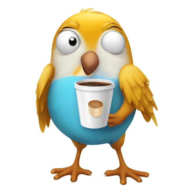Cartoon bird wearing a pair of underwear drinking coffee  sticker