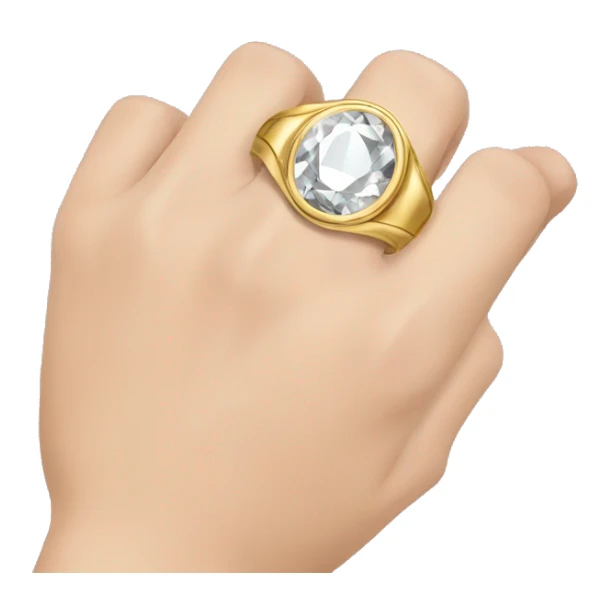Create a picture that shows a young man's hand wearing a golden bezel wedding ring with a diamond on it. sticker
