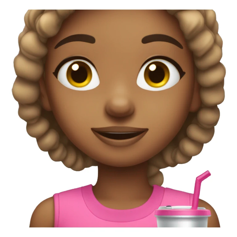 Girl holding tumbler with workout clothes and smiling sticker