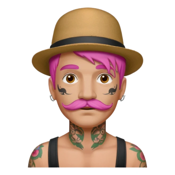 pink haired man and face tattoos and hat and mustache sticker