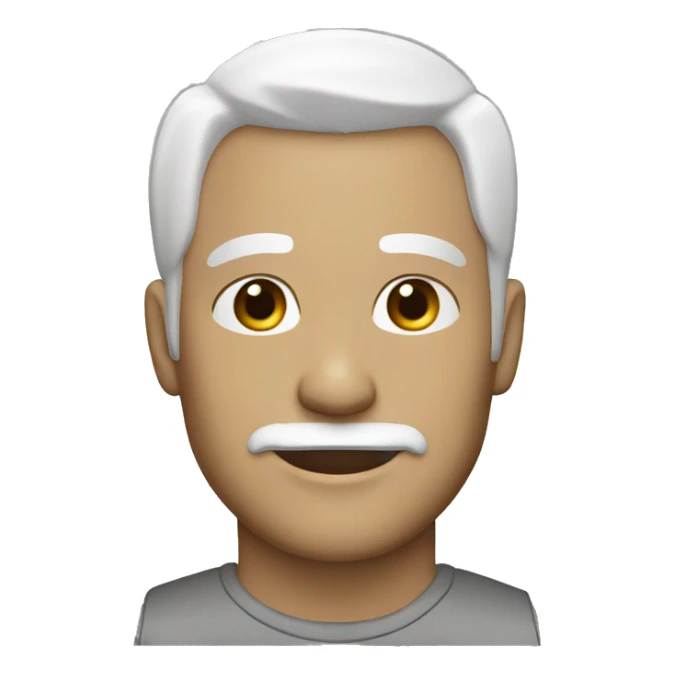 40 year old male with white hair, white stubble beard, and black unibrow sticker
