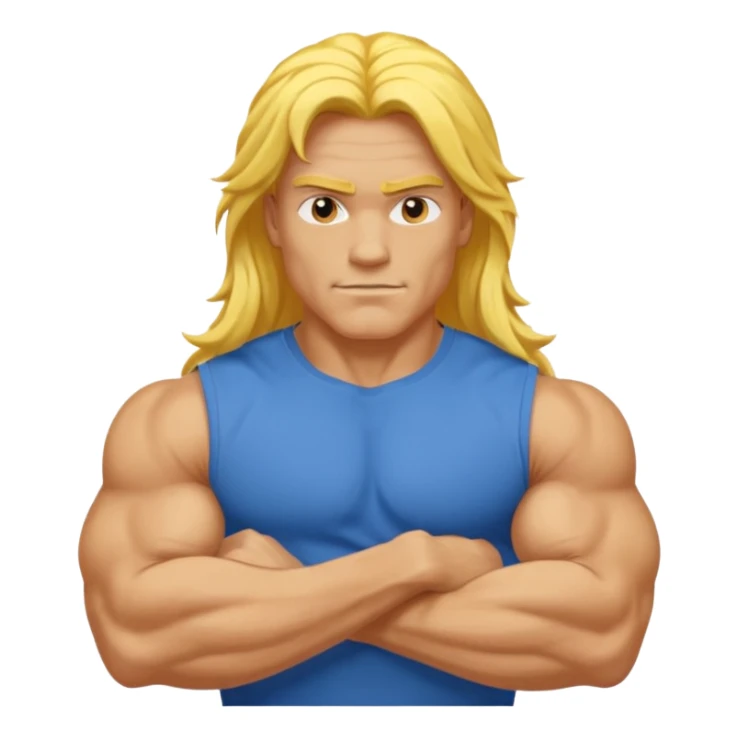 guy with biceps, long yellow hair, blue t-shirt sticker