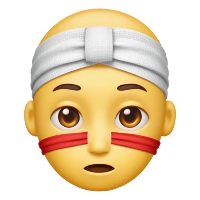 Yellow dizzy emoji with red bump on head and bandage sticker