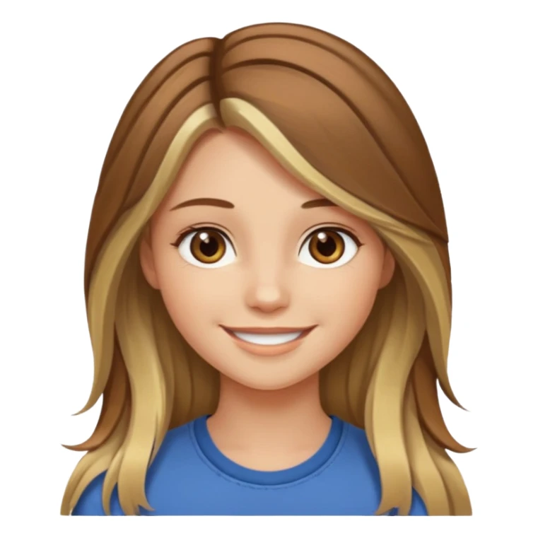 make a girl with long brown hair with blond highlights and layers with hazel eyes sticker