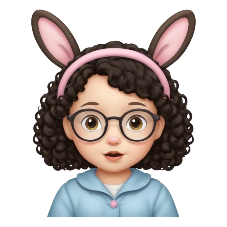 bunny ear accessory wearing small baby dark haired curly spectacled sticker