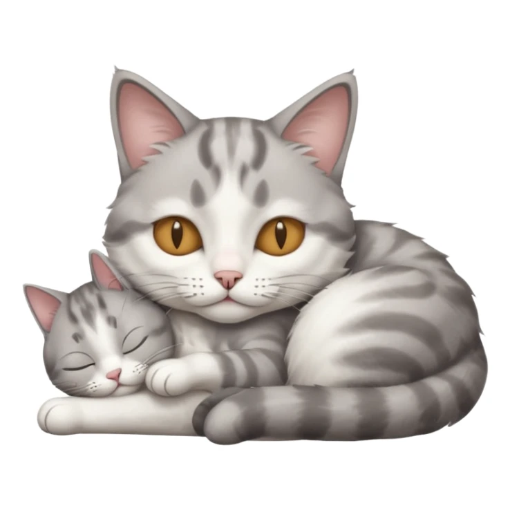 grey and white small cat with its eyes closed lying down with his paw curled under his head holding it up sticker