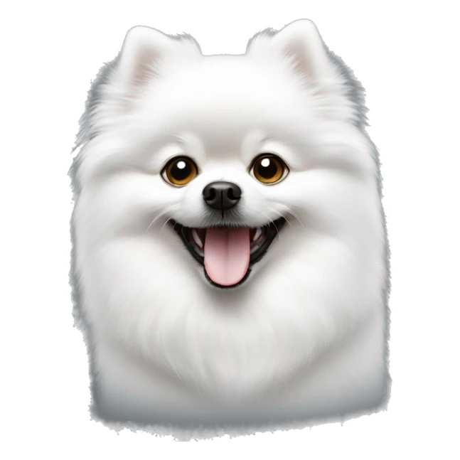 Most pure White small pomeranian with dark black eye, smile sticker