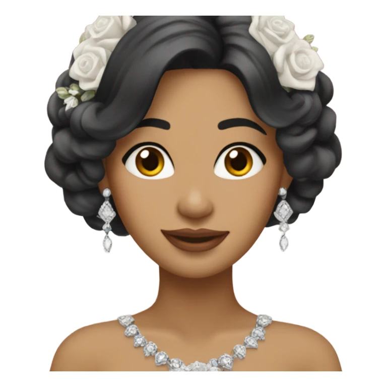 latina bride with dark long hair and silver jewelry sticker