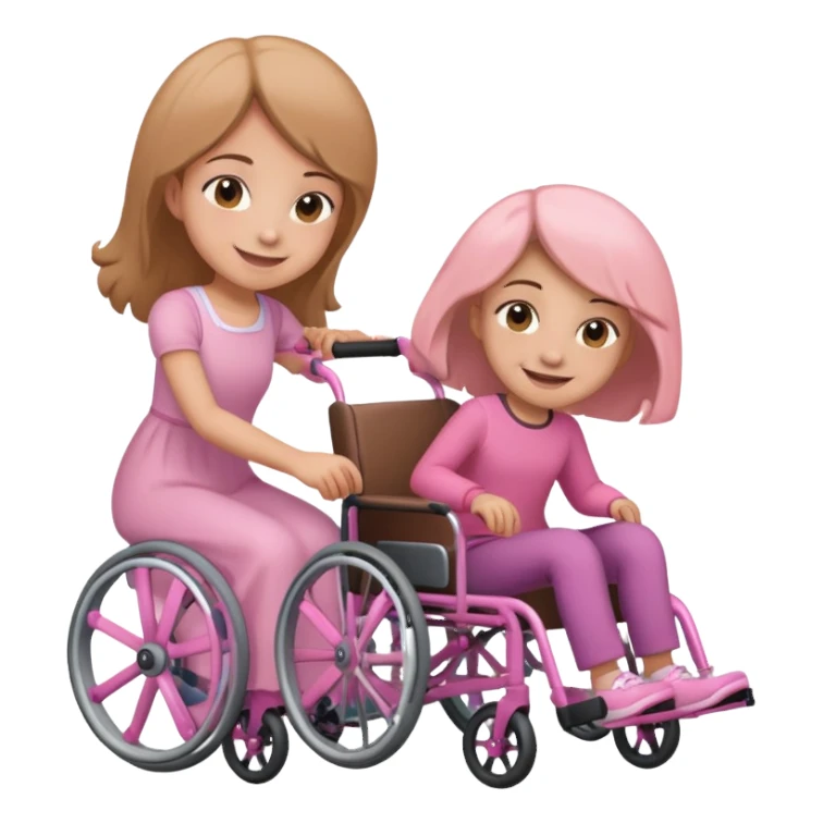 One light brown sister pushing her brown sister in a pink wheelchair sticker