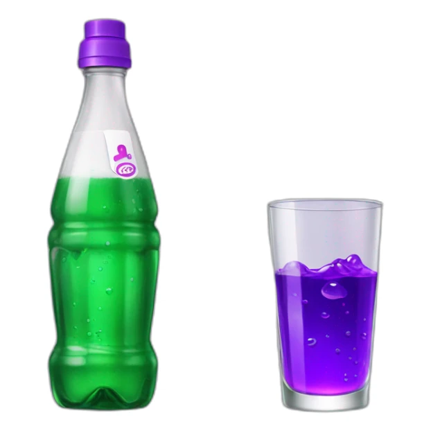 Bottle of sprite with purple liquid and glass inside sticker