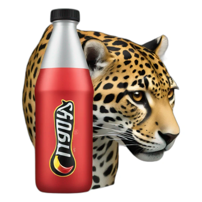 a jaguar drinking a black and red energy drink sticker