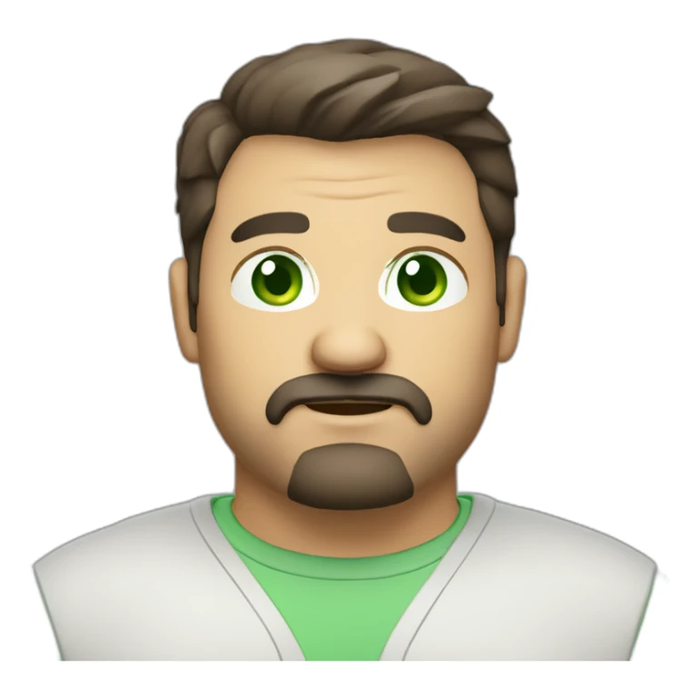 fat middle aged developer short dark brown graying hair goatee with green eyes sticker