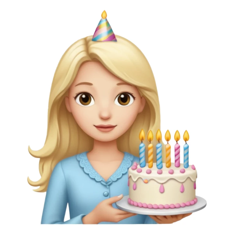 Long Blonde girl with a fancy birthday cake sticker