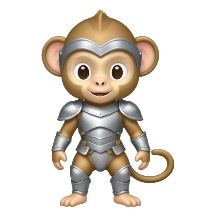 baby monkey in silver armor, full body, smile sticker