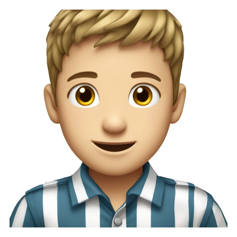 smiling boy in striped shirt remove two shirt buttons sticker