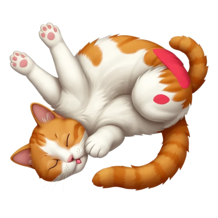 ginger and white small cat eyes closed lying down upside down with paws stretched out in different directions sticker