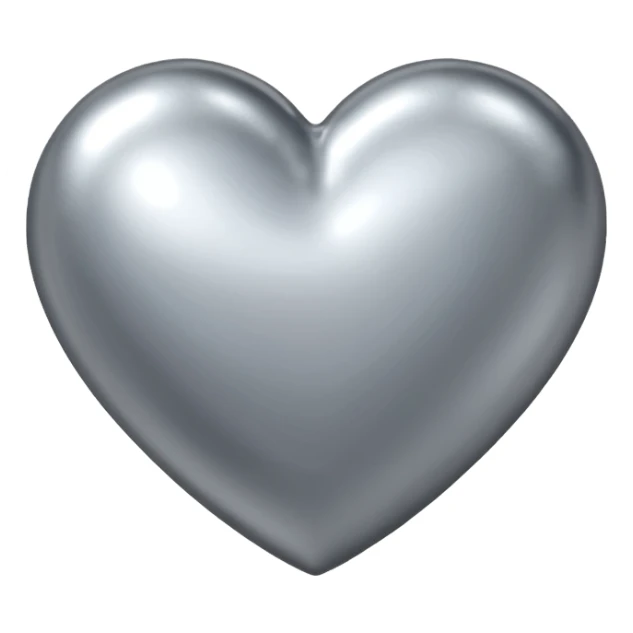 Liquid chrome heart emoji, silver metallic color, iOS emoji style, smooth reflective surface, rounded shape, realistic highlights, minimal background sticker