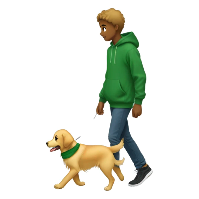 Boy in green hoodie walking golden retriever sticker