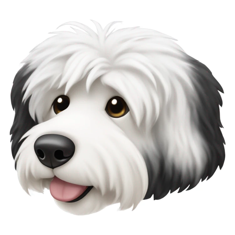 Old English sheepdog with a half and half face like a black and white cookie sticker