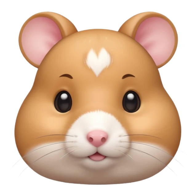 A 3D cartoon hamster face close-up with tiny visible whiskers, round cheeks, smooth glossy eyes, soft background blur, Memoji-style rendering. sticker