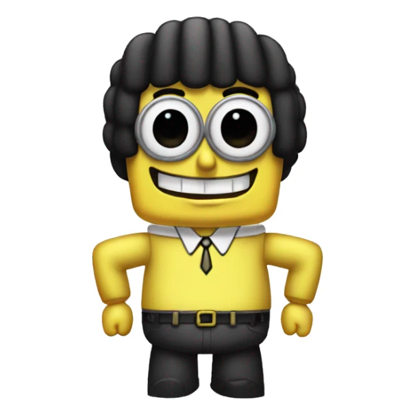 spongebob with a bob haircut black like an emoji very sharp, apple iOS style,  sticker
