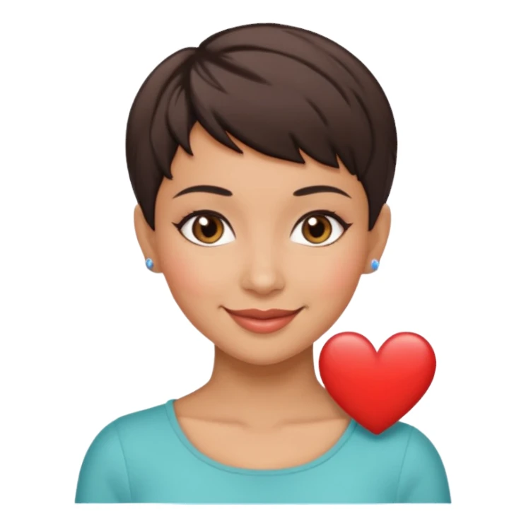woman pixie cut dark brown hair, hispanic, brown oval eyes, heart shaped face sticker