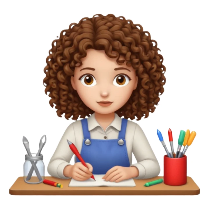 girl with curly brown hair craft sticker