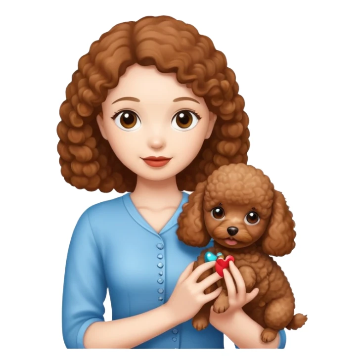 Beautiful girl holding a brown toy poodle sticker