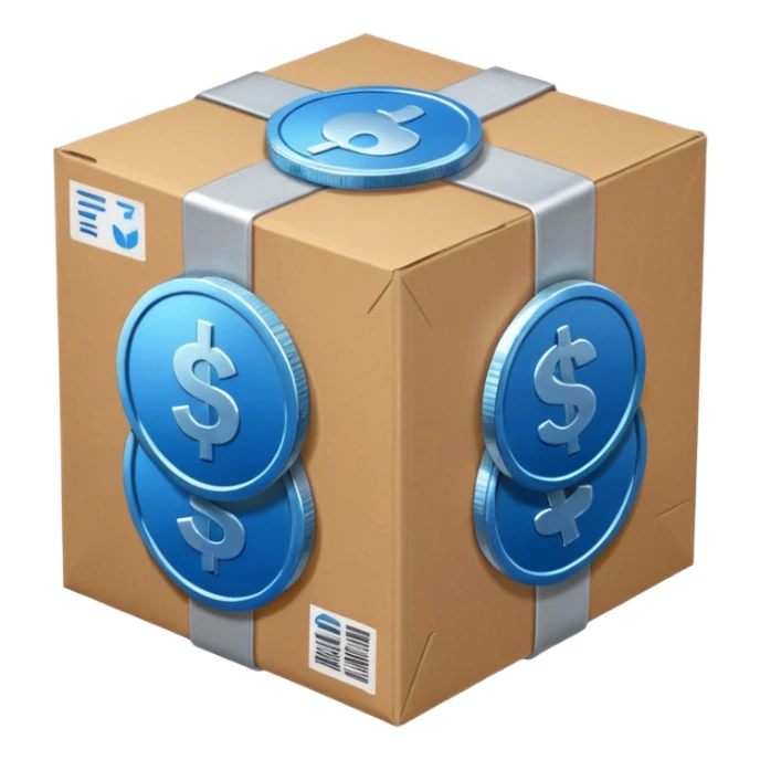 blue coins credit in a cardboard package sticker