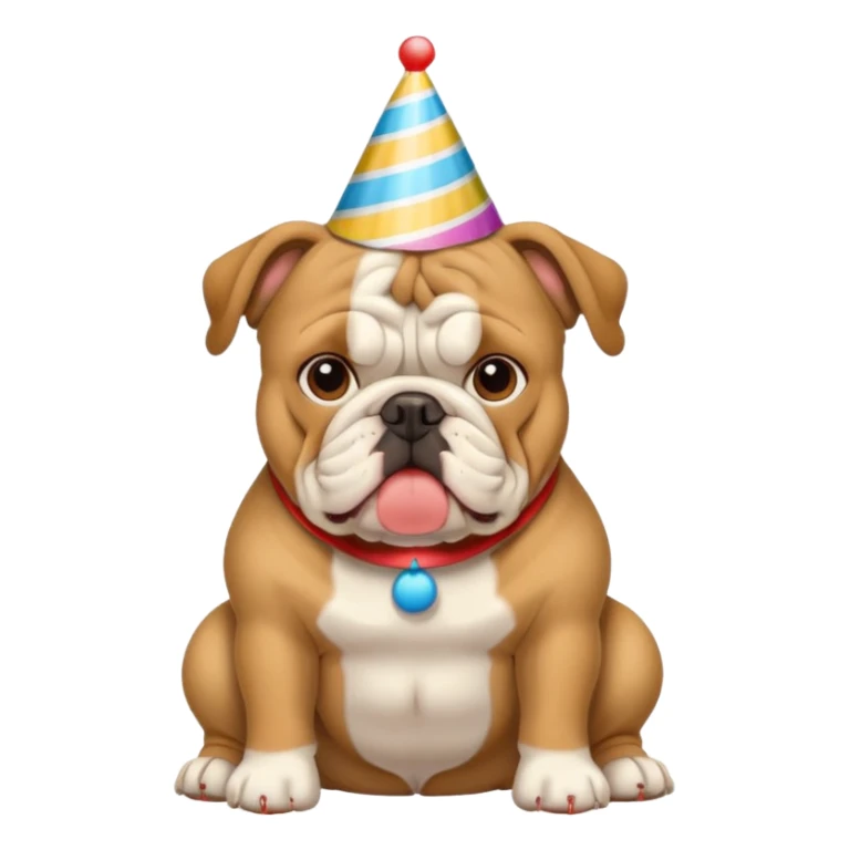 Bulldog wearing a birthday hat sticker