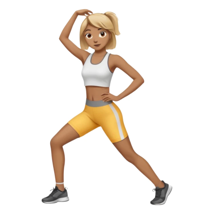 light brown skin girl with medium blonde hair and ash highlights, exercise pose, minimalistic background sticker