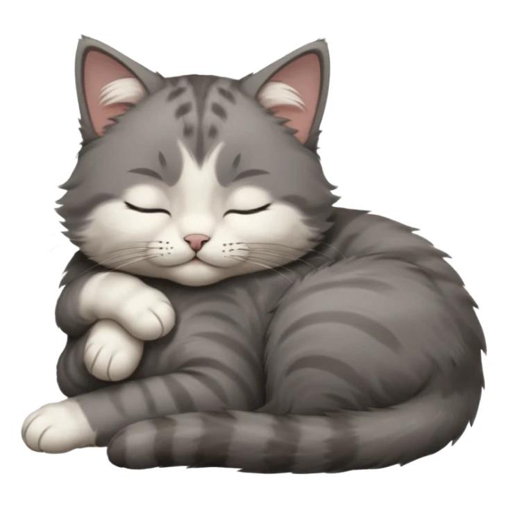dark grey and white small cat with closed eyes, leaning his head on his paw while leaning on his elbow lying down sticker