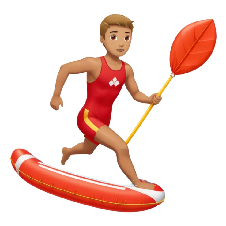 lifeguard in red swimsuit running with rescue float sticker