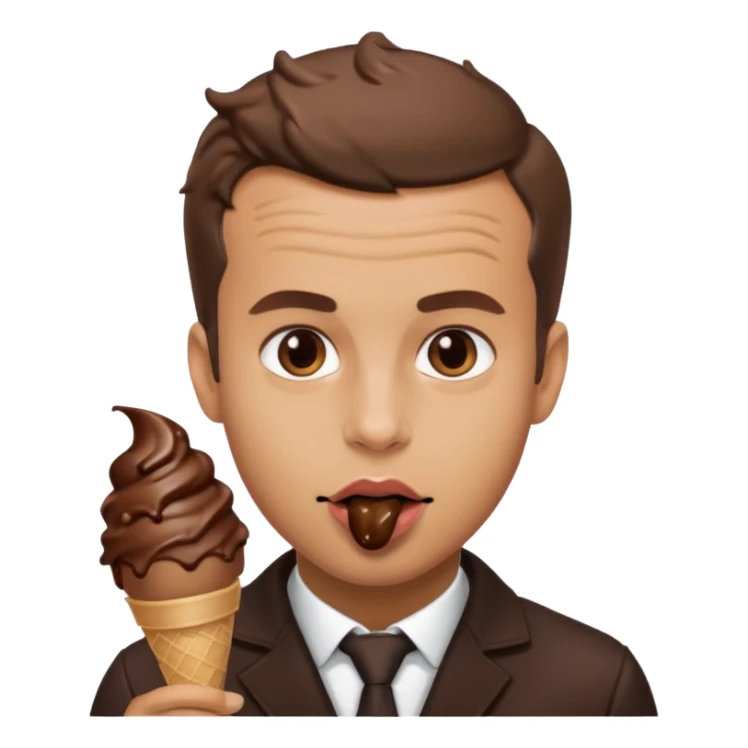 Emanuel macron avec une glace au chocolat et du chocolat autour de la bouche sticker