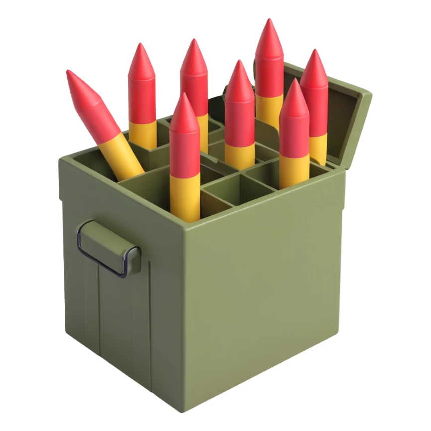 A big long military box filled with long war rockets sticker