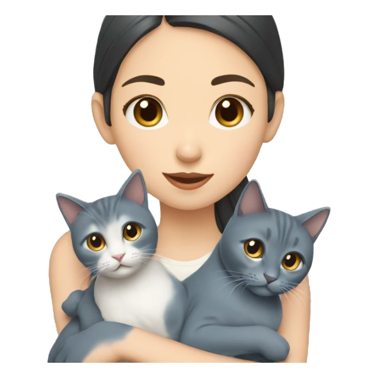 Japanese girl holding Two Russian Blue cats sticker