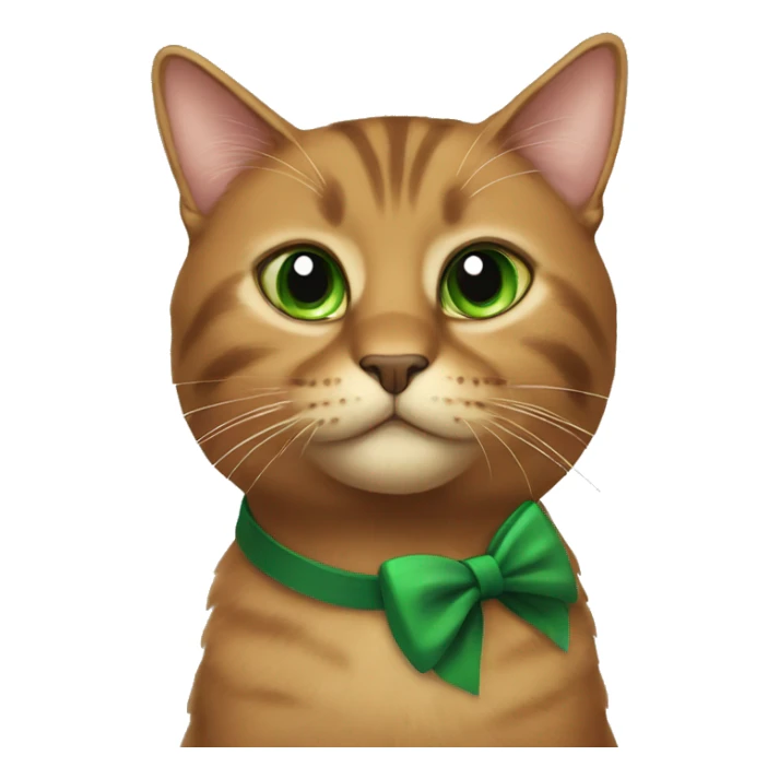 brown cat, with green eyes, black bow on chest sticker