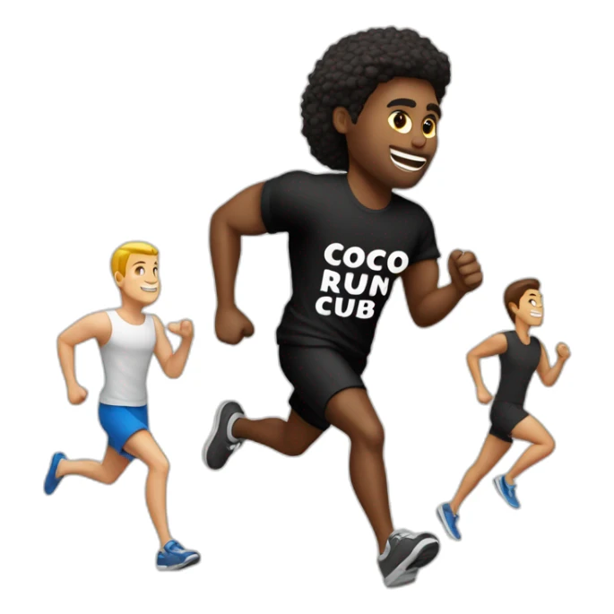white person running with a black tshirt ans the word COCO RUN CLUB in white sticker