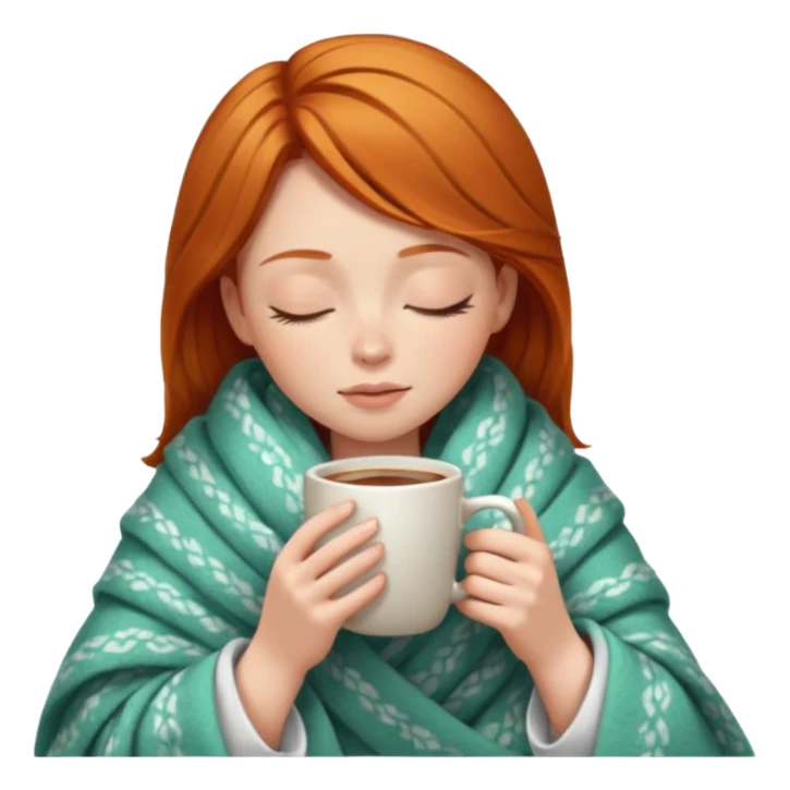 girl with ginger hair inside a blanket sipping coffee eyes closed sticker