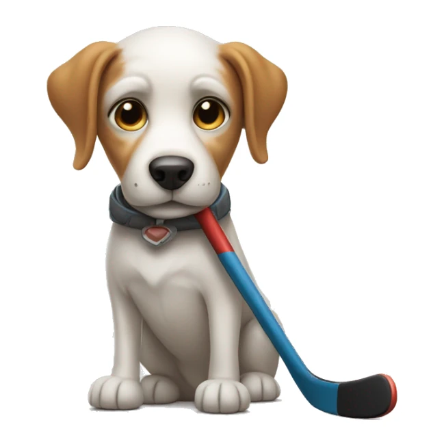 Dog holding a hockey stick  sticker
