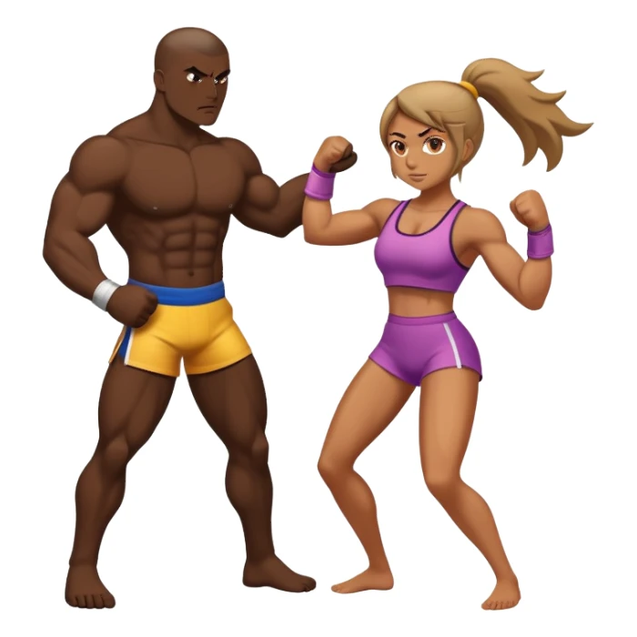 Tan girl fighting a dark guy, full body  sticker
