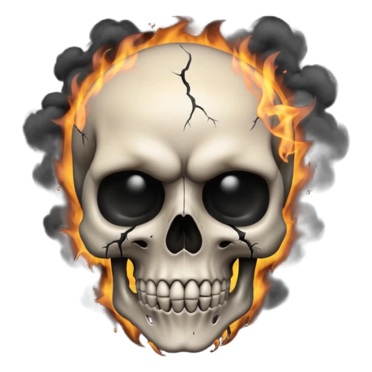 iOS style emoji, dark fantasy skull, cracks, black smoke from eyes, soft light, stylized sticker